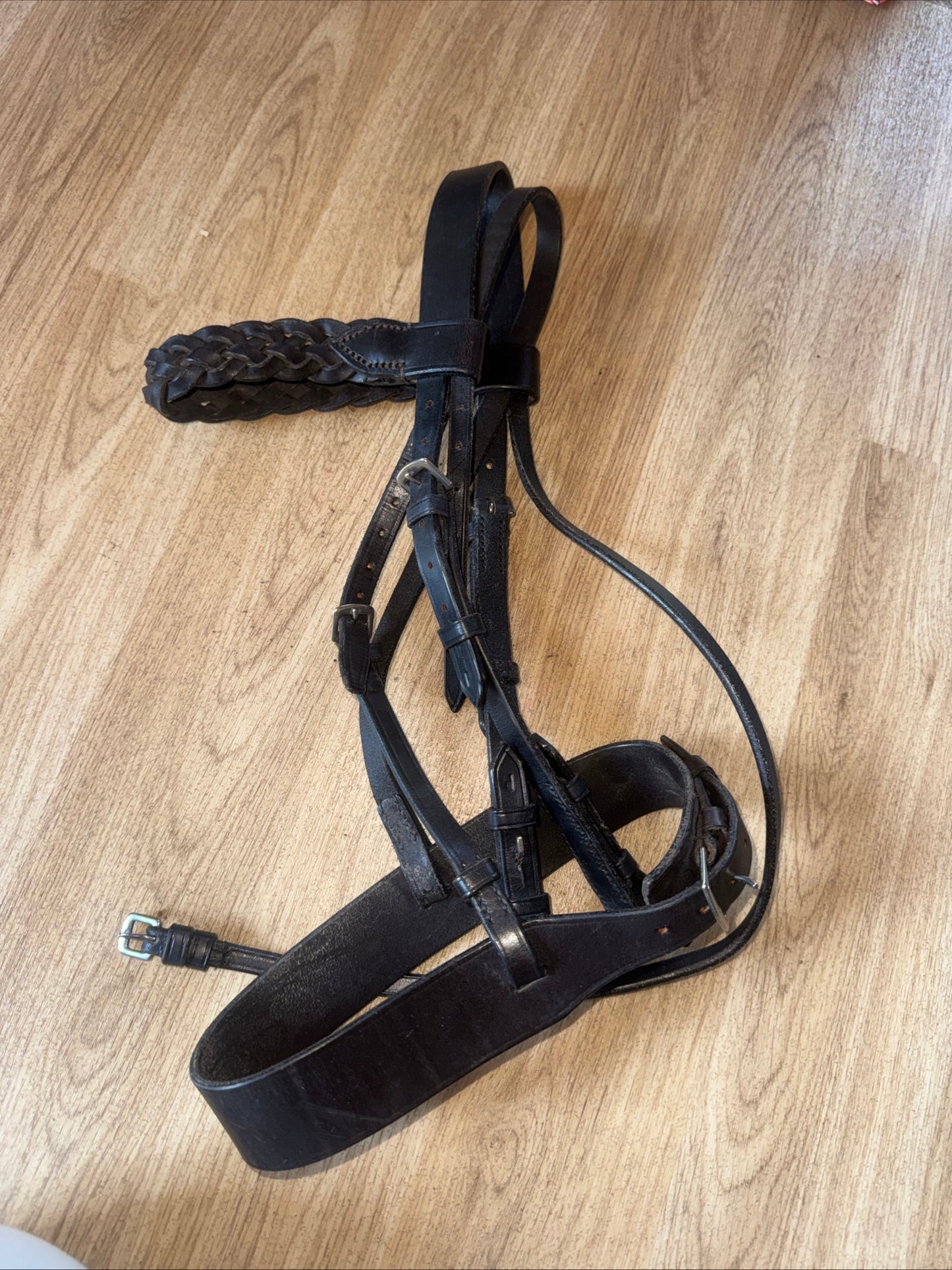 Morris & Nolan Dark Brown Plaited Show Bridle Hunter Pony Size English #222