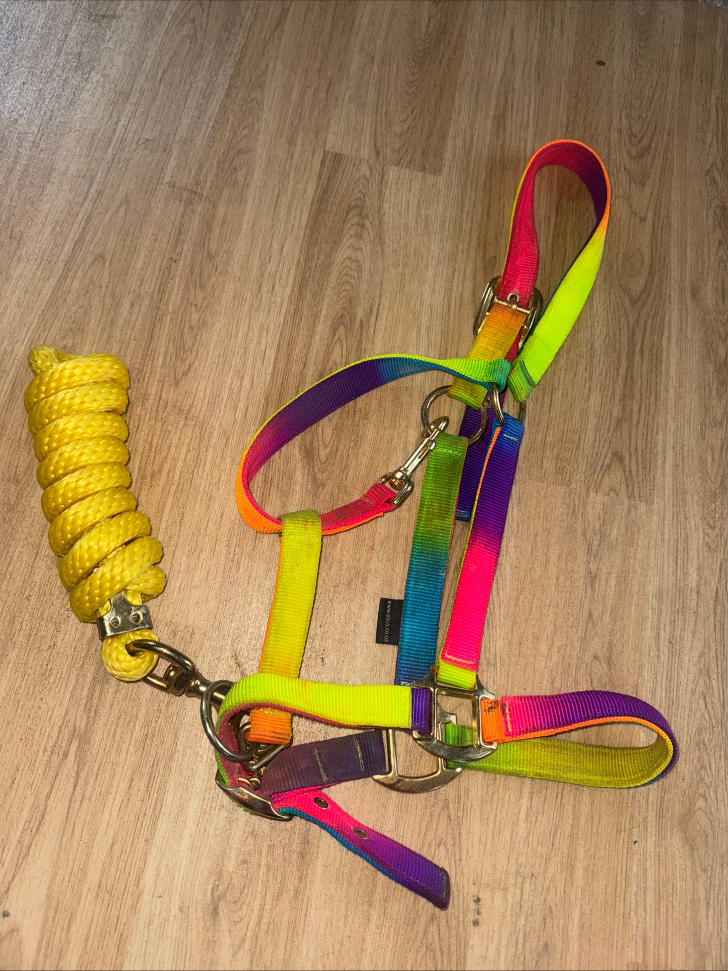 Elico Rainbow Full Size Headcollar & Yellow Leadrope