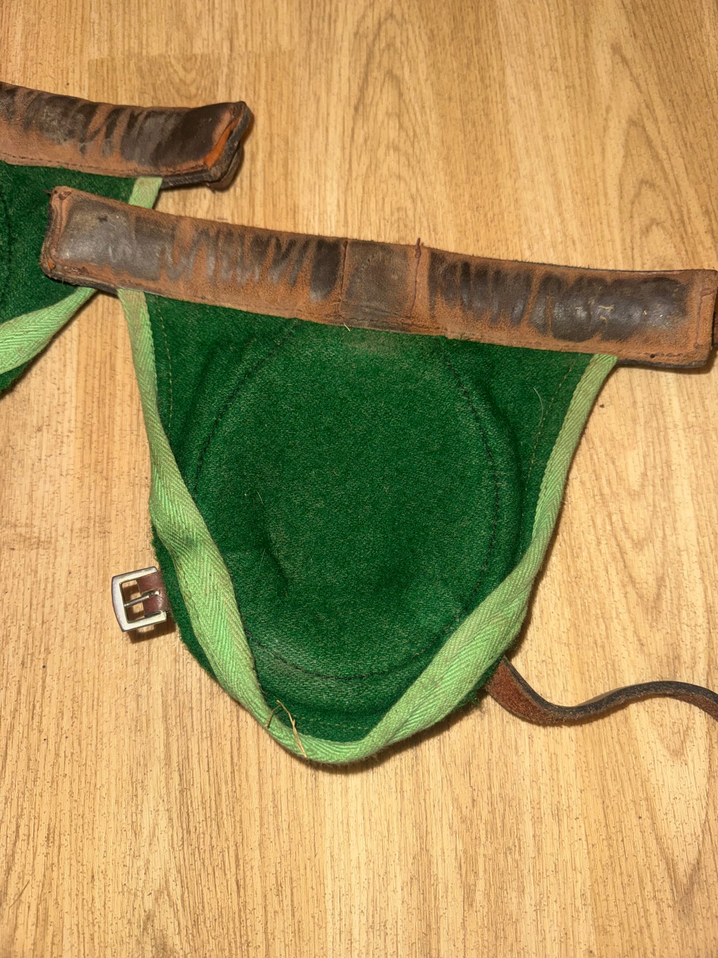 English Leather Green Felt Knee Boots | Size Full