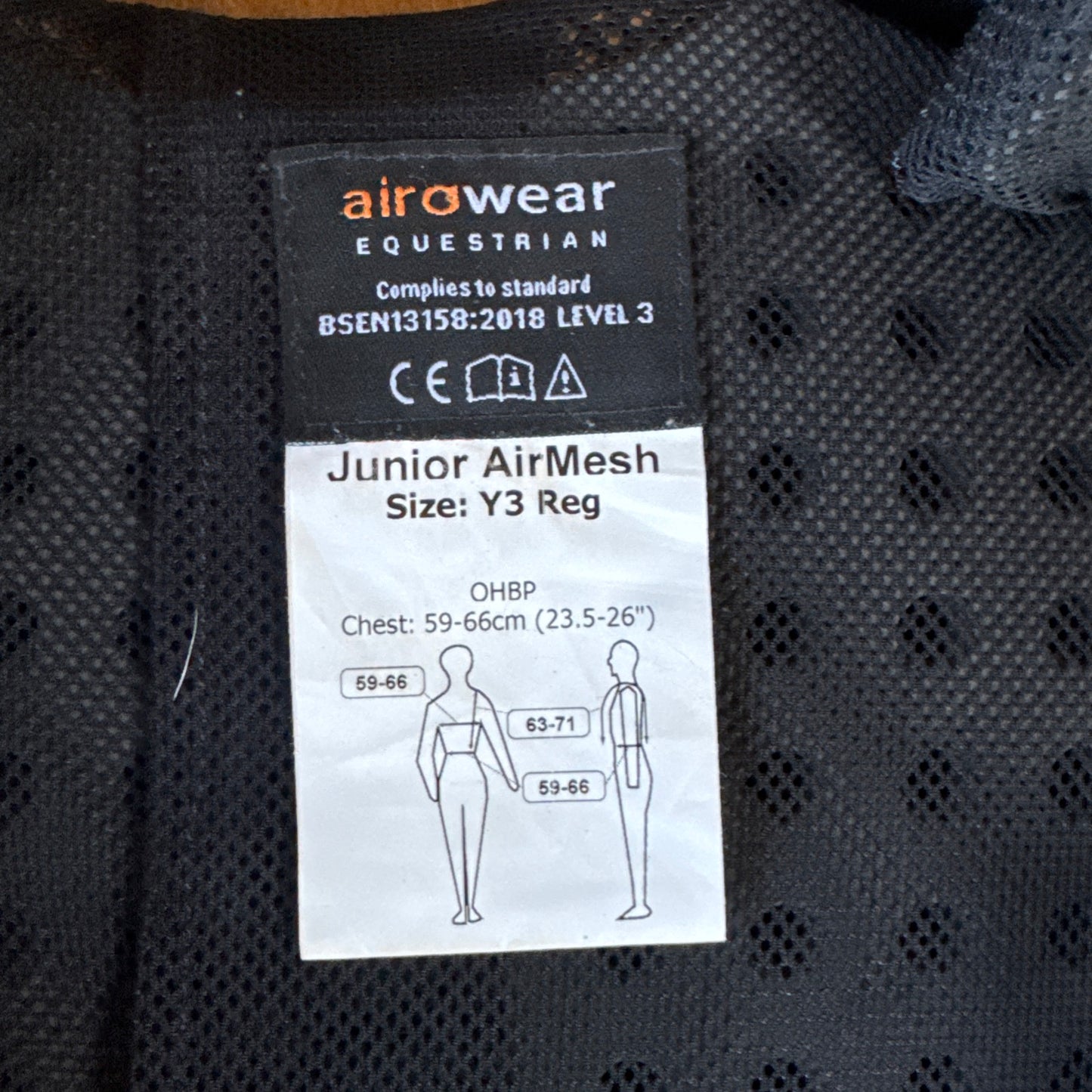 Airowear Junior Airmesh Y3 Reg Body Protector - Free Postage