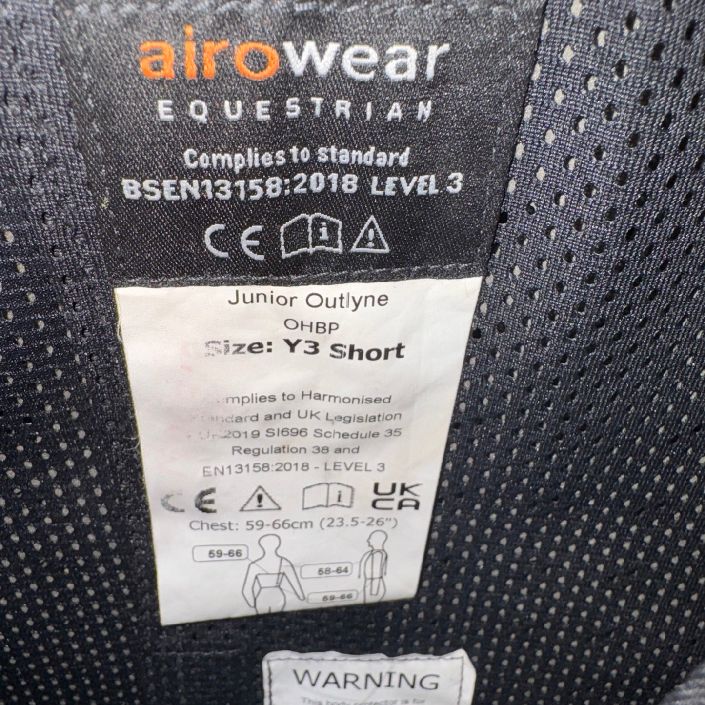 Airowear Junior Outlyne Y3 Short Body Protector 2018