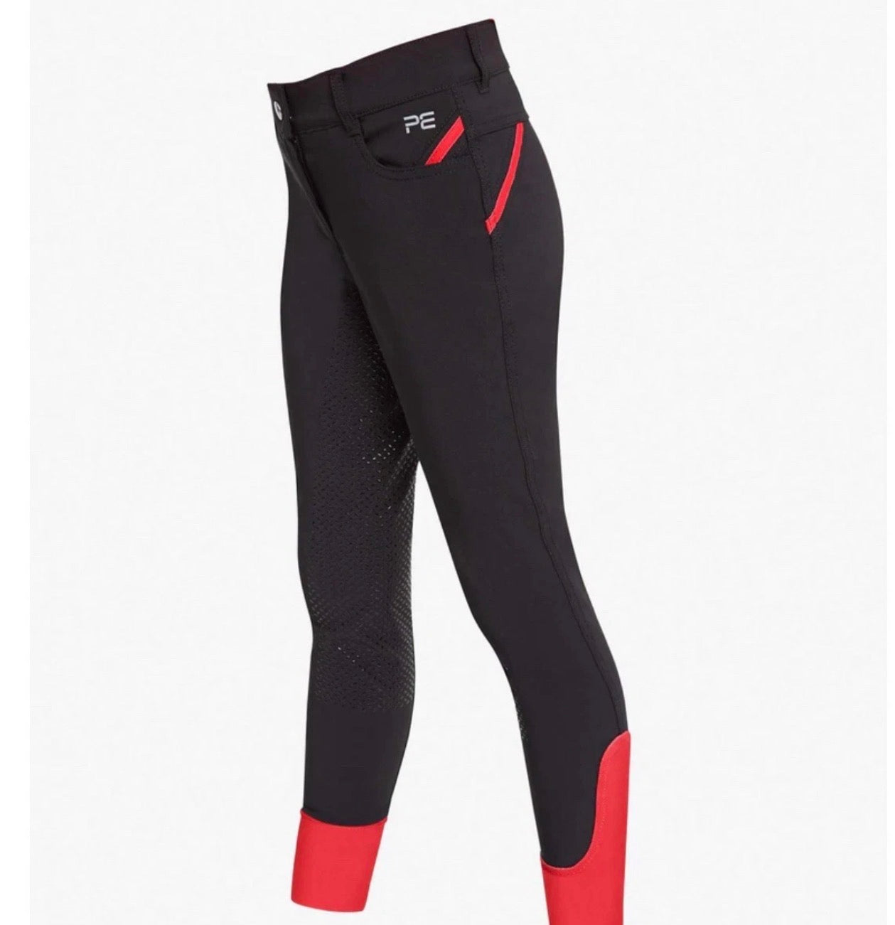 Premier Equine Diablo Kids Riding Breeches – Black / Red (13–14 Years)