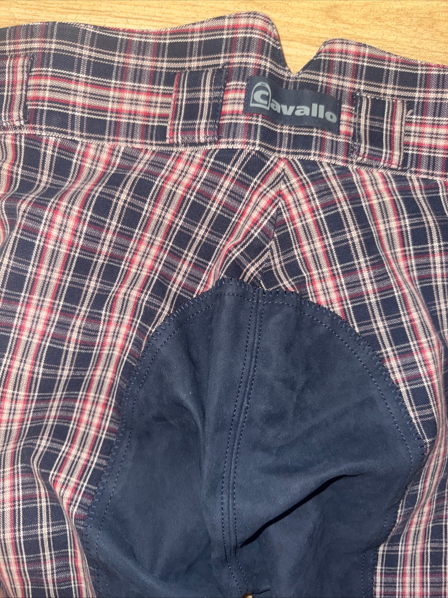 Cavallo Navy Red Check Full Suede Seat Breeches - Ladies 26” Waist