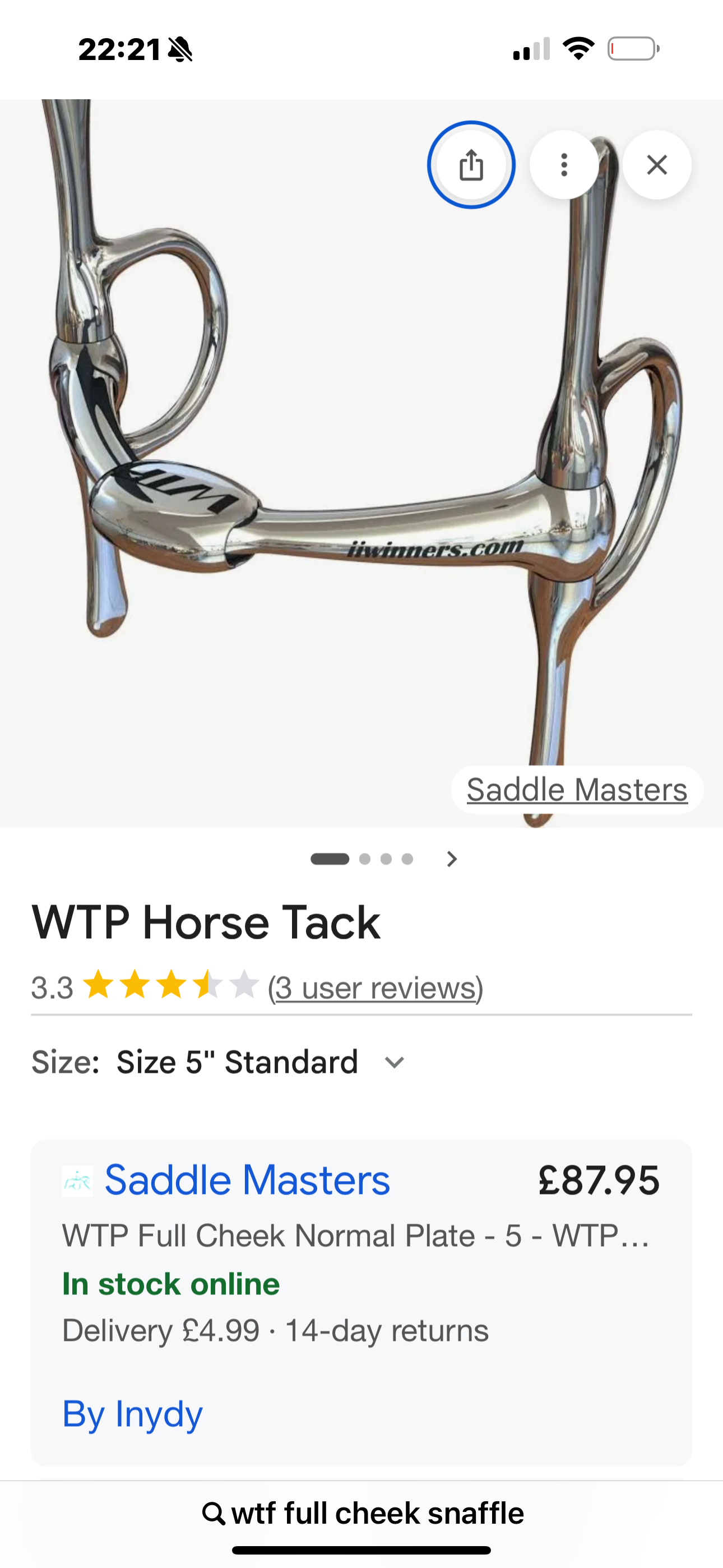 Wtf Standard Plate 4.5” Full Cheek Snaffle