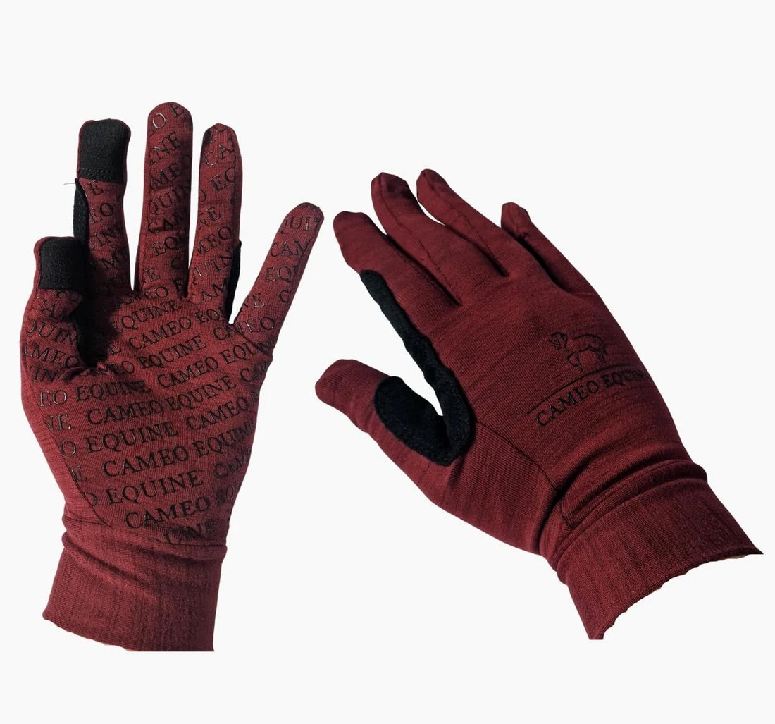 Cameo Lightweight Riding Gloves - Grey Green Burgandy Navy Or Blue - Kids & Ladies