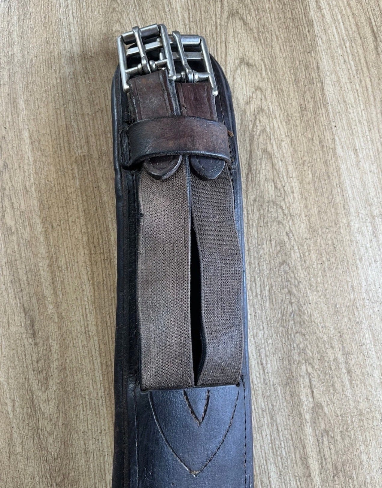 32” Brown Leather Horse Girth Elastic Ends Double Roller Buckles