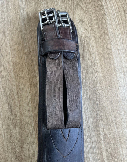 32” Brown Leather Horse Girth Elastic Ends Double Roller Buckles