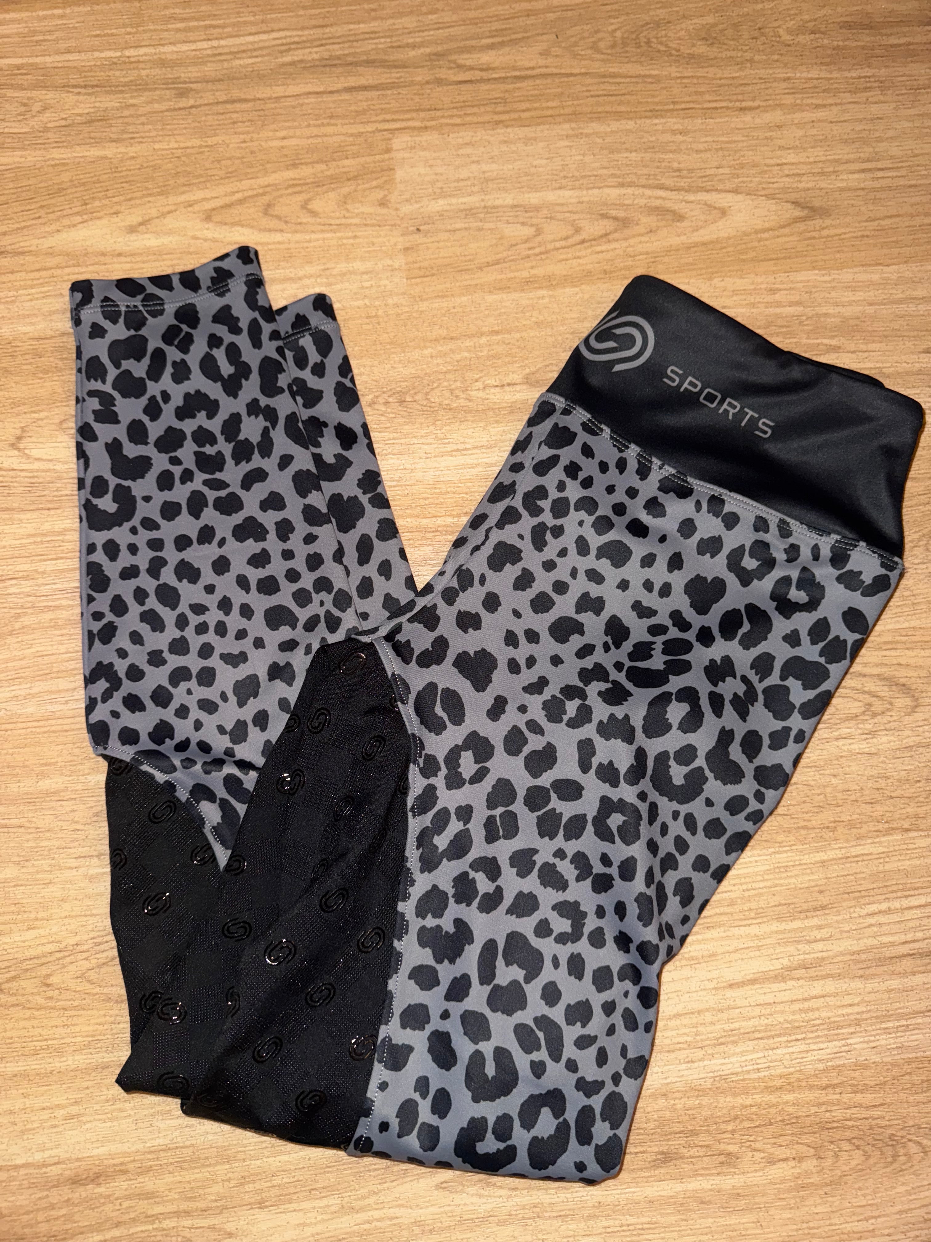Leopard Print Grey Black Riding Tights - Ladies Medium