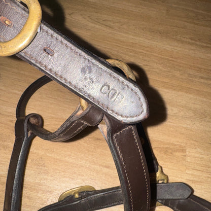 Havana English Leather Heavy Duty Cob Headcollar Brass Replaceable Nameplate