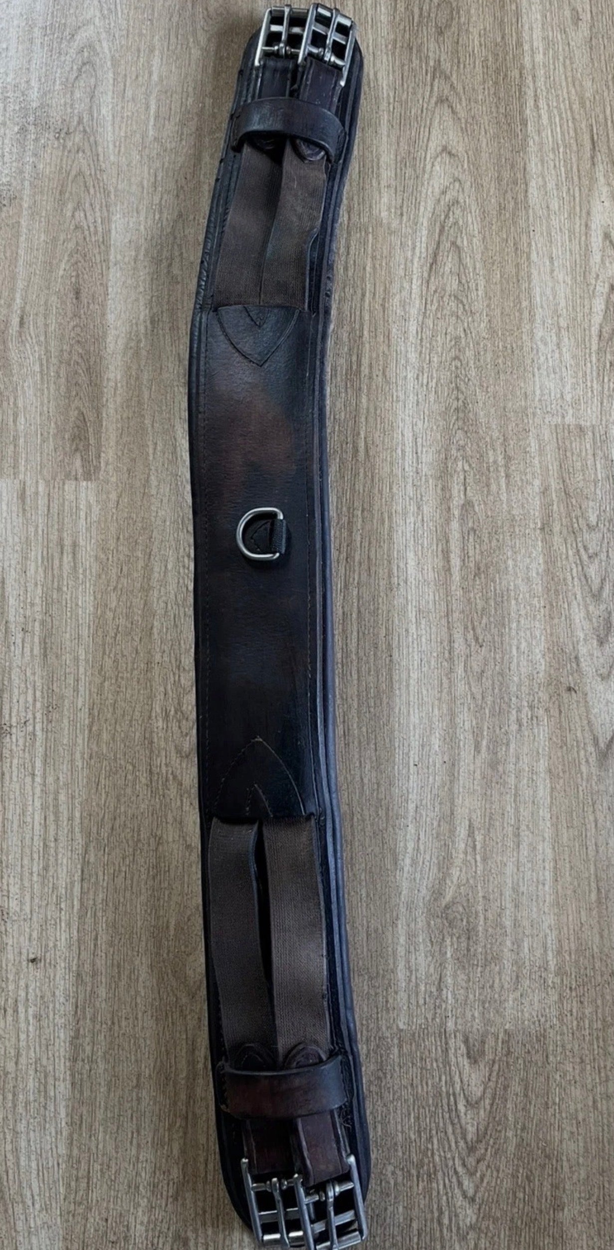 32” Brown Leather Horse Girth Elastic Ends Double Roller Buckles