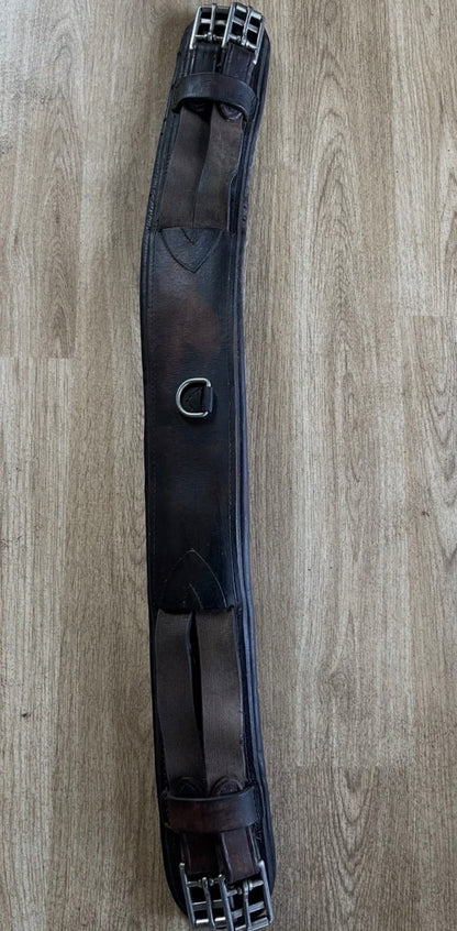 32” Brown Leather Horse Girth Elastic Ends Double Roller Buckles