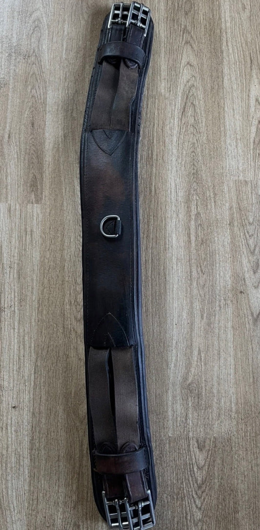 32” Brown Leather Horse Girth Elastic Ends Double Roller Buckles