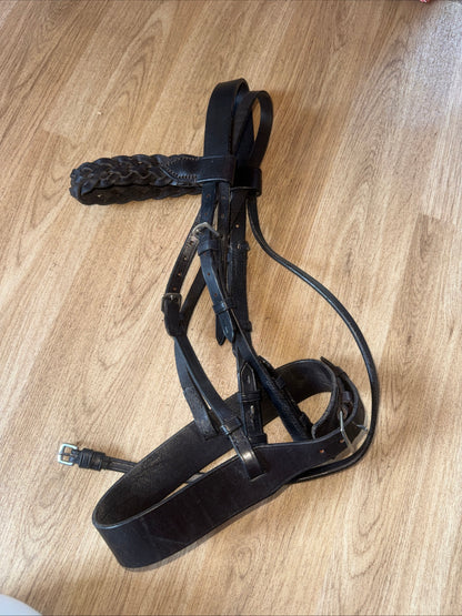 Morris & Nolan Dark Brown Plaited Show Bridle Hunter Pony Size English #222