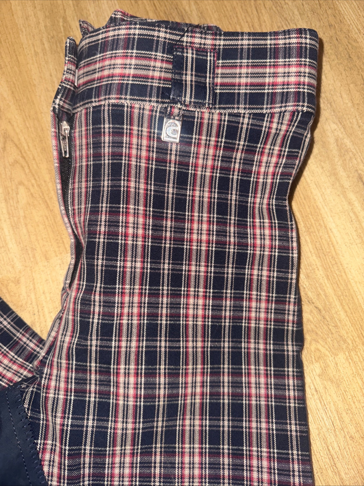 Cavallo Navy Red Check Full Suede Seat Breeches - Ladies 26” Waist