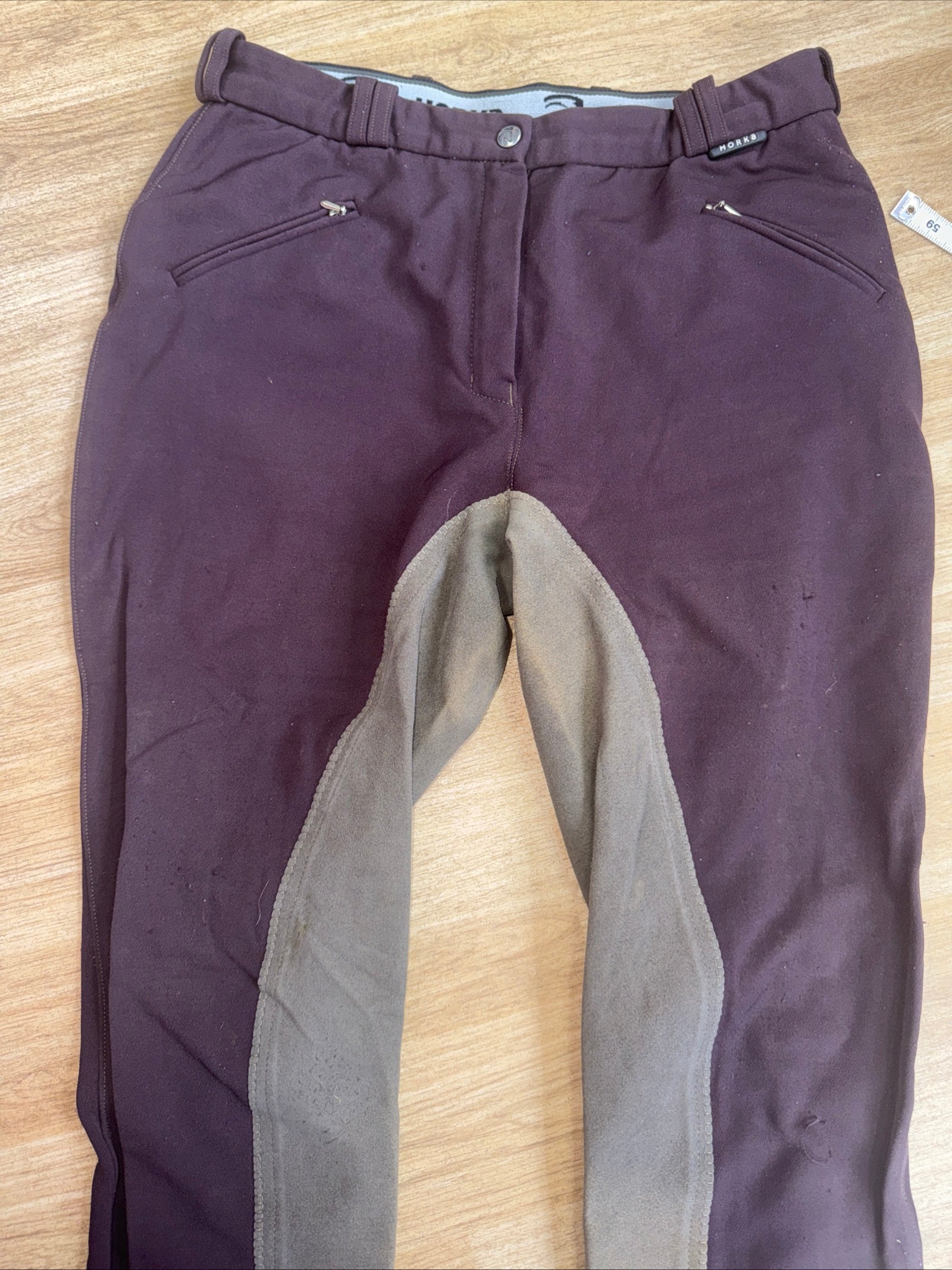 Horze Brown Ladies 30” Suede Seat Breeches - WARM LINED