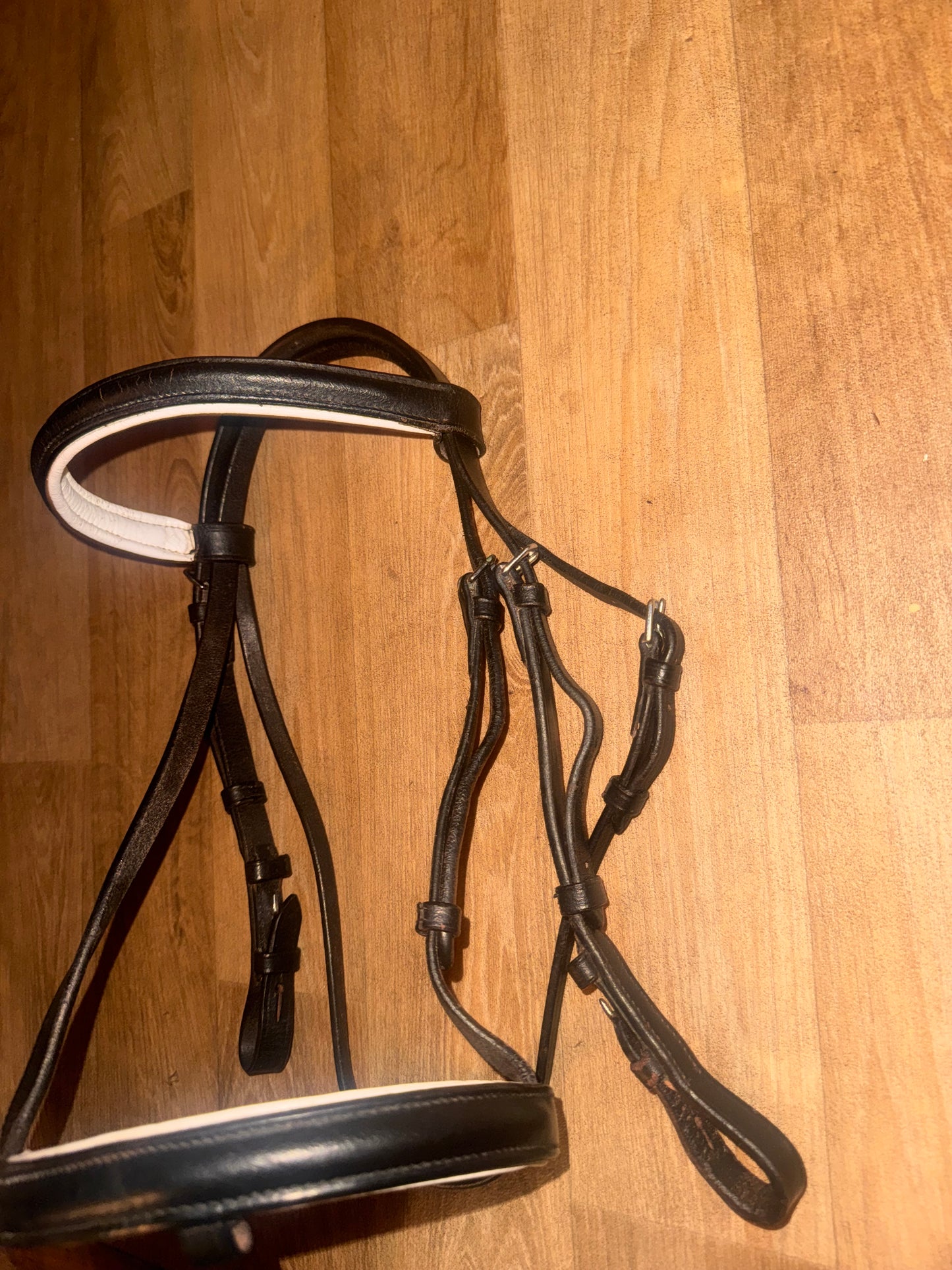 Black Leather Flash Bridle | White Padding | Pony Size #210