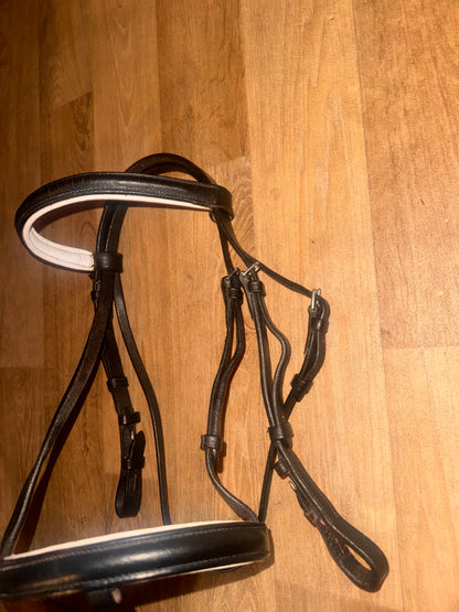 Black Leather Flash Bridle | White Padding | Pony Size #210