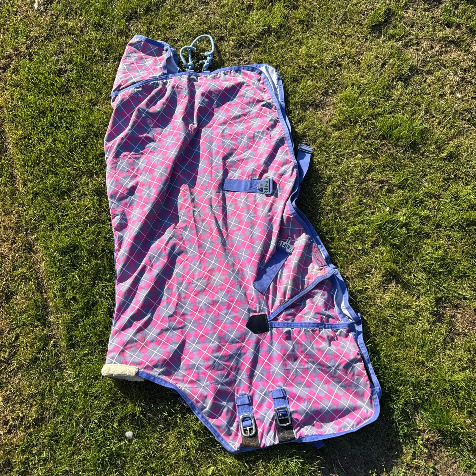 Shires Pink Purple Check 5ft Stable Sheet - Free Postage