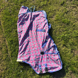 Shires Pink Purple Check 5ft Stable Sheet - Free Postage