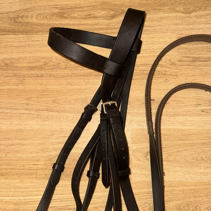 Dark Brown Hunter Bridle Full Size with French Link Snaffle & Reins | English Leather Horse Bridle #43