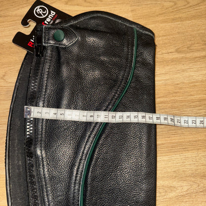 Riders Eye Black Leather Green Trim Half Chaps - Ladies Extra Small TALL
