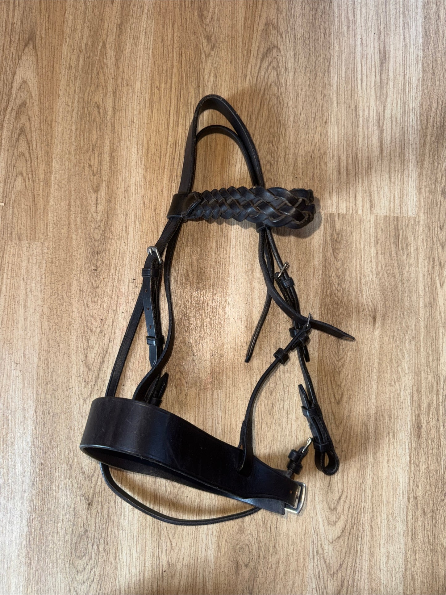 Morris & Nolan Dark Brown Plaited Show Bridle Hunter Pony Size English #222