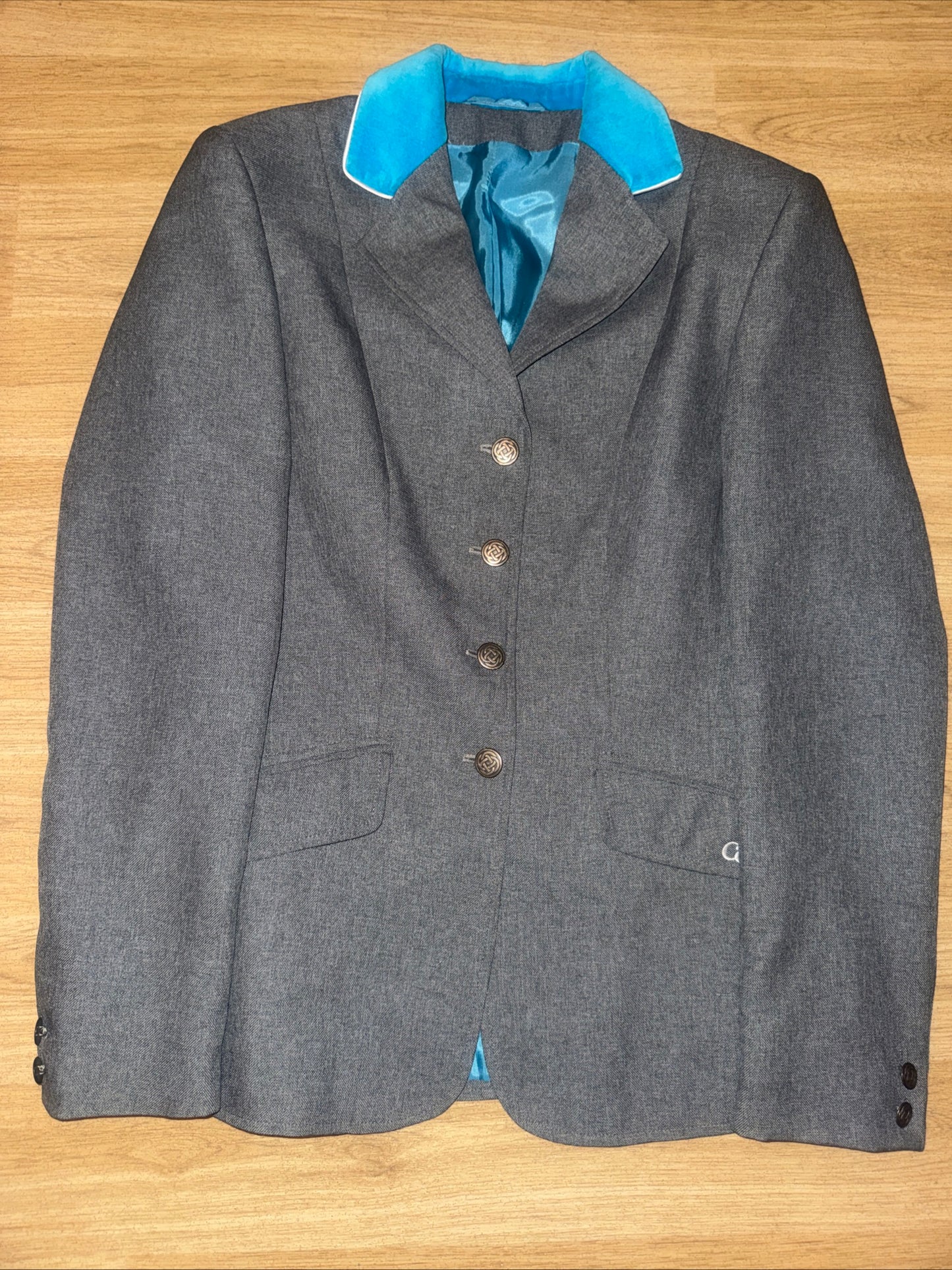 Caldene Grey Ladies 34” Show Jacket Turquoise Velvet Collar #72