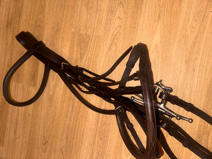English Leather Brown Flash Bridle & Reins 5”  Snaffle Size Full #98