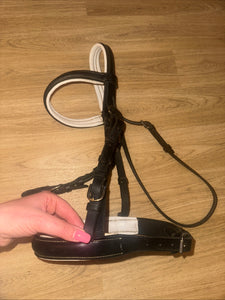 Black Leather White Padded Cob Bridle - Free Postage