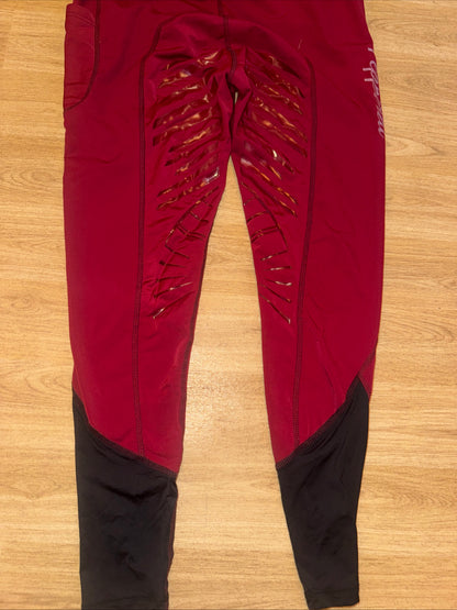 Pepperell Gel Seat Burgandy Red Horse Riding Tights Size 14/16 XXL Fleece Lined