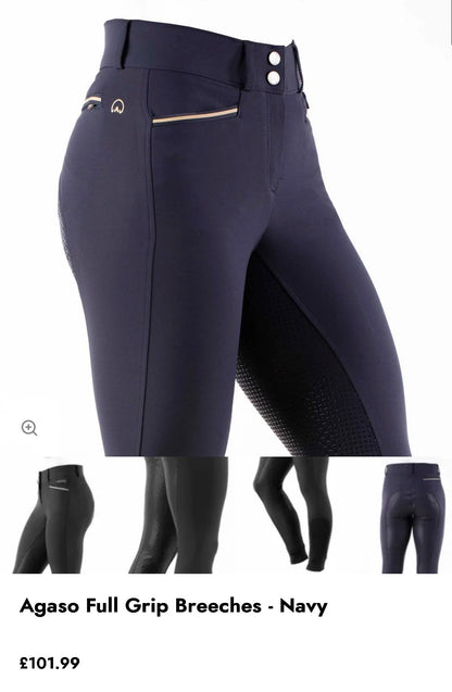 Agaso Black Full Gel Seat Breeches |  Ladies 30” Waist Regular