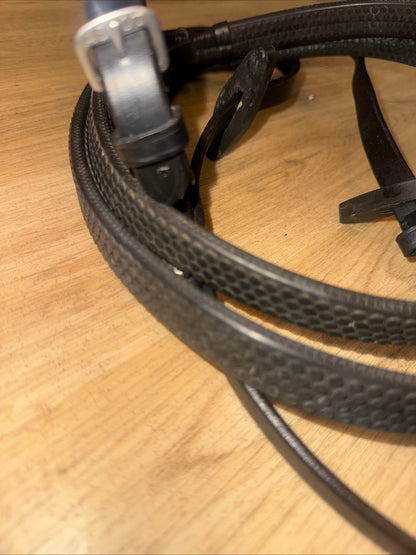 Ascot Black English Leather Rubber Reins Size Full #667 Second Hand Horse Tack