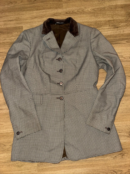 Harry Hall Brown Dog Tooth Check Show Jacket Brown Velvet Collar Ladies 36” #112