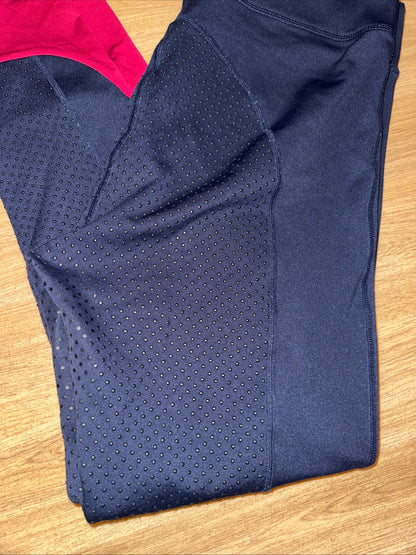Bridleway Navy Red Fleece Lined Riding Tights Ladies Large Winter Warm