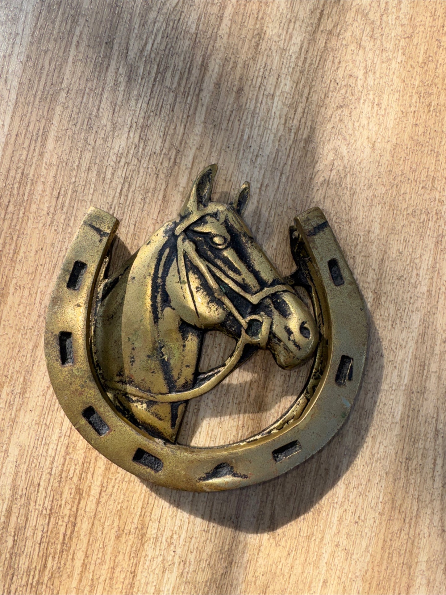 Brass Look Metal Old Horse Door Knocker | Vintage Kitsch Cottage Country Look