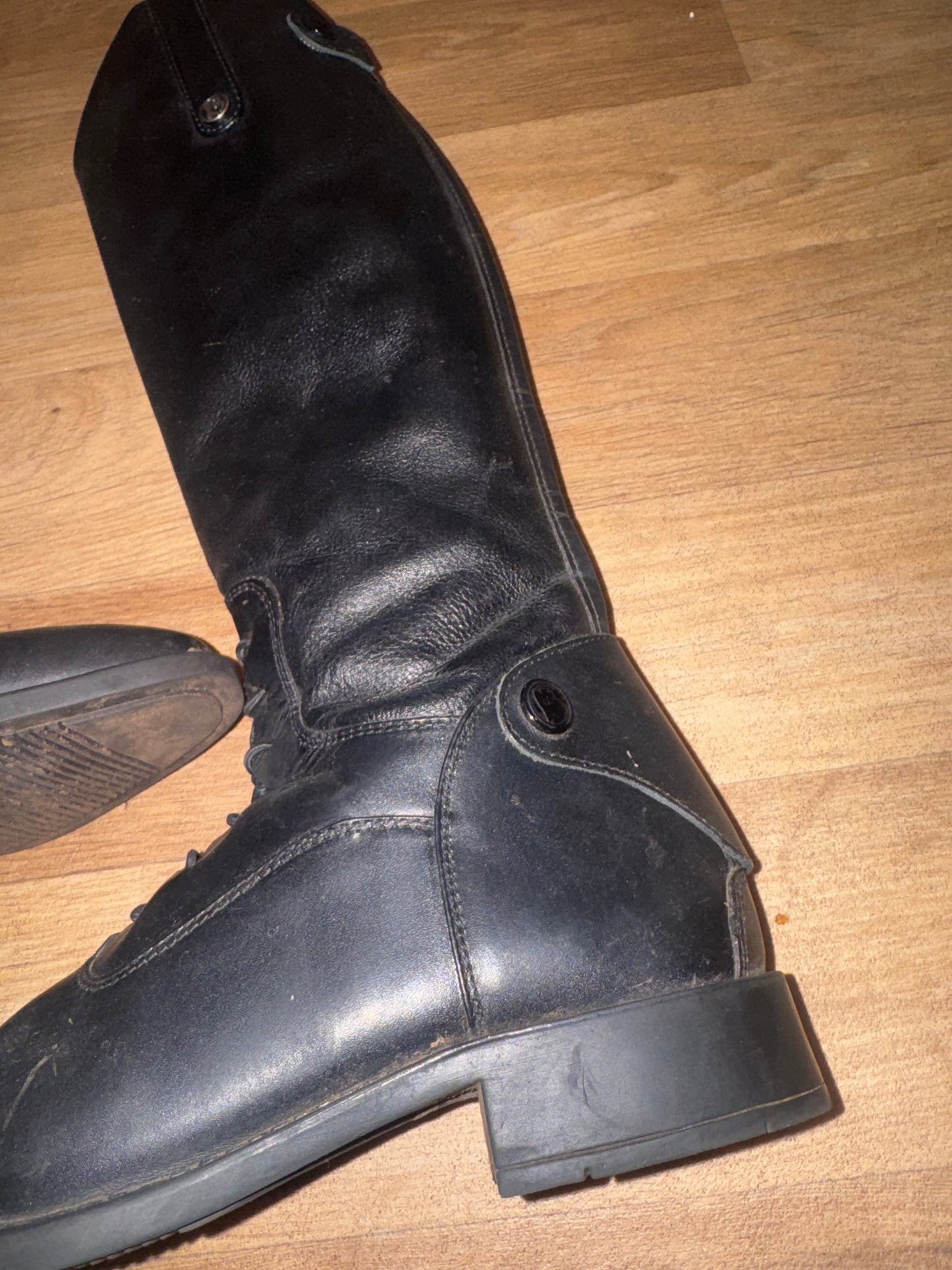 Brogini Leather Upper Long Black Riding Boots | Zip Up Junior Size 3.5