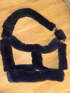 Navy Deluxe Fluffy Headcollar - Throat Clip - FULL