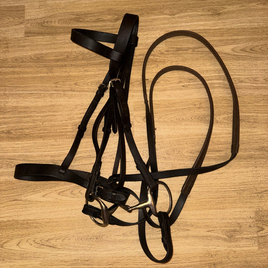 Dark Brown Hunter Bridle Full Size with French Link Snaffle & Reins | English Leather Horse Bridle #43