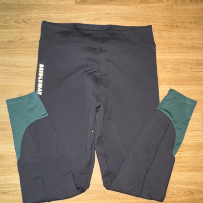 Bridleway Grey Green Fleece Lined Riding Tights Ladies Large Winter Warm