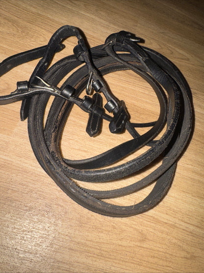 Black Half Rubber Lined Reins 58” Full Size #347 | Second Hand Tack Horse