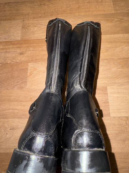 Brogini Leather Upper Long Black Riding Boots | Zip Up Junior Size 3.5