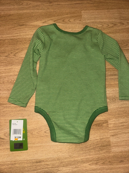 John Deere Green Stripe Tractor Baby Grow 9/12 Mths New Dog Cow