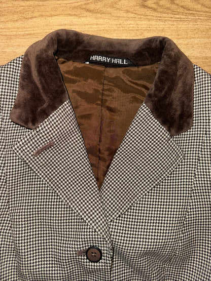 Harry Hall Brown Dog Tooth Check Show Jacket Brown Velvet Collar Ladies 36” #112