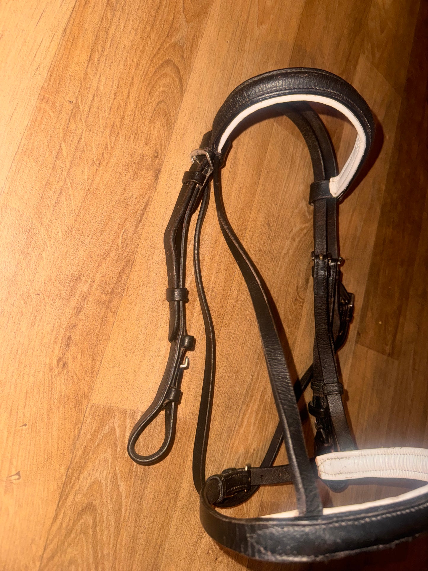 Black Leather Flash Bridle | White Padding | Pony Size #210