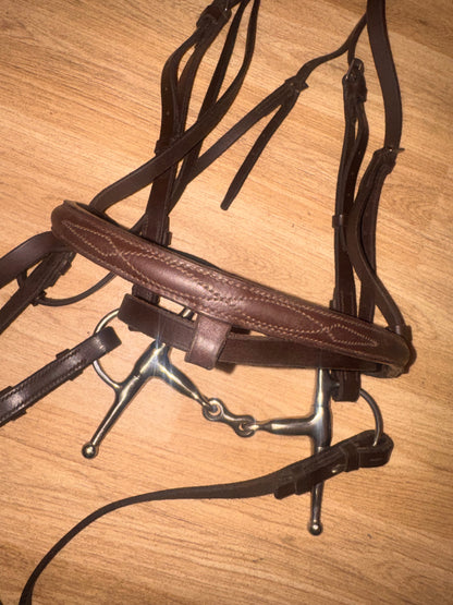 English Leather Brown Flash Bridle & Reins 5”  Snaffle Size Full #98
