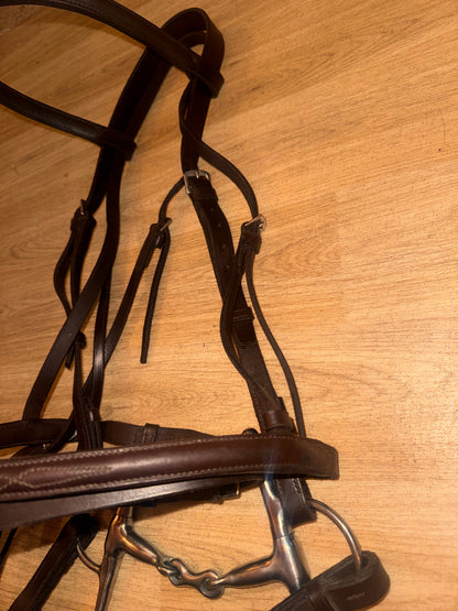 English Leather Brown Flash Bridle & Reins 5”  Snaffle Size Full #98