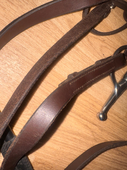 English Leather Brown Flash Bridle & Reins 5”  Snaffle Size Full #98