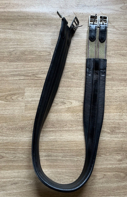 Black English Leather Padded Horse Girth Elastic Ends English Saddle 54”