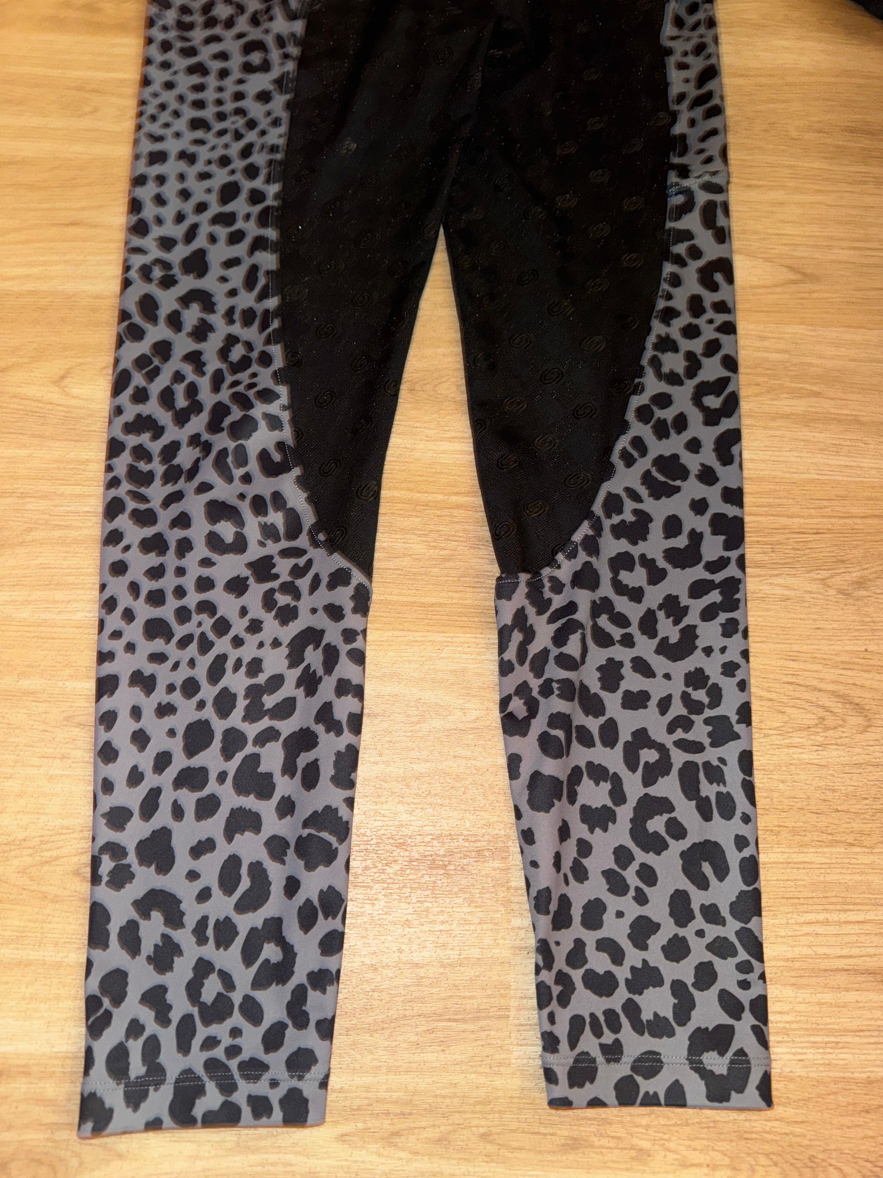Leopard Print Grey Black Riding Tights - Ladies Medium