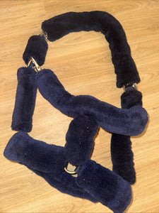 Navy Deluxe Fluffy Headcollar - Throat Clip - FULL